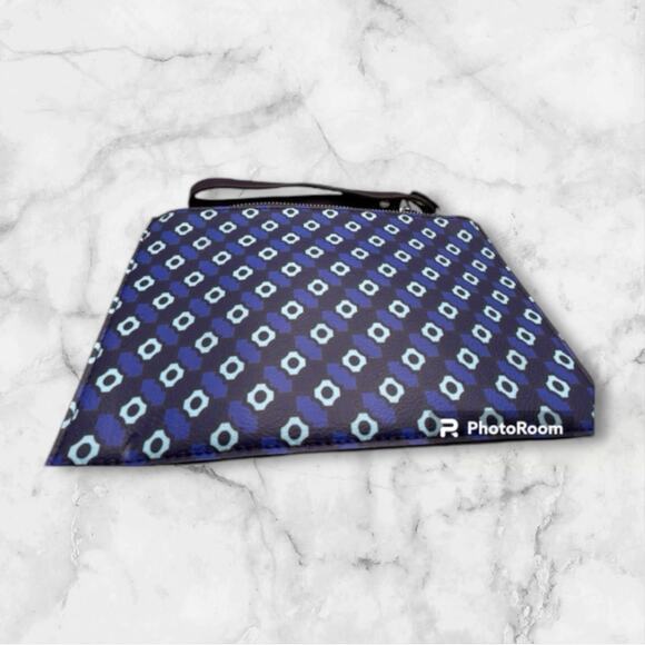 ECO ENVELOPE CLUTCH PURSE ZIPPER CLOSURE SHADES OF BLUE PATTERN - Picture 2 of 10